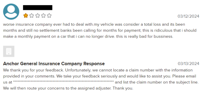 Anchor General Insurance 1-star review