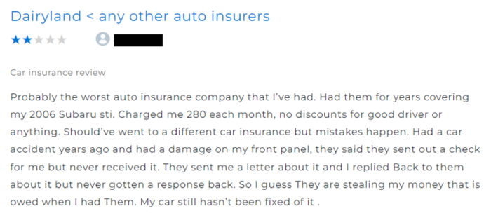 Dairyland Insurance 2-star review