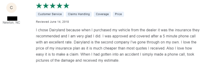 Dairyland Insurance 5-star review
