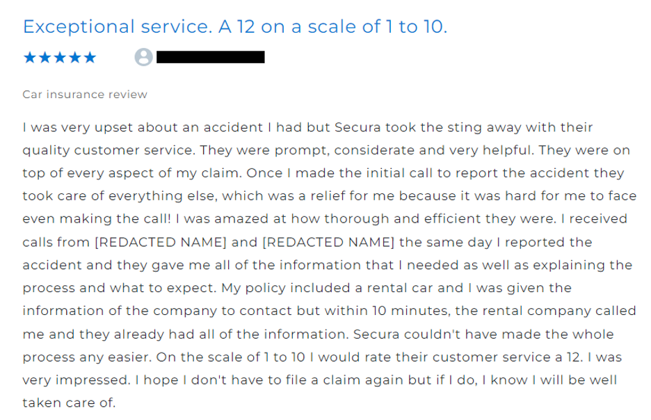 SECURA Insurance 5-star review