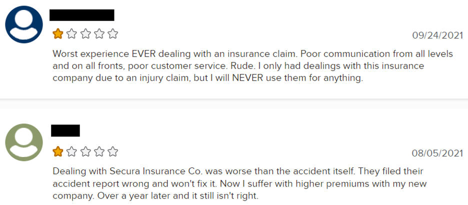 SECURA Insurance 1-star reviews