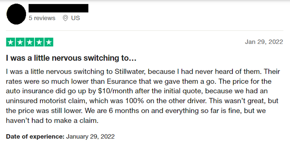 5-star review of Stillwater Insurance