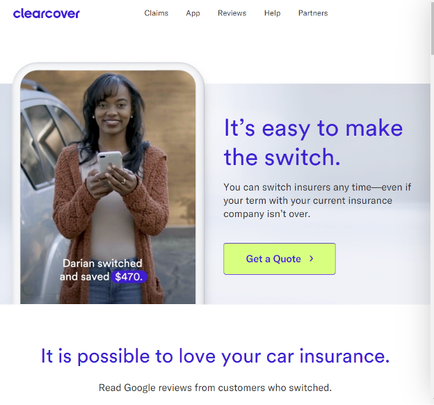 Clearcover Insurance getting a quote step 1