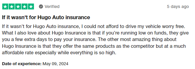 5-star review of Hugo auto insurance