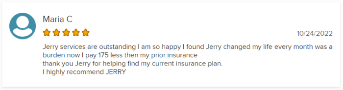 5-star customer review of Jerry insurance