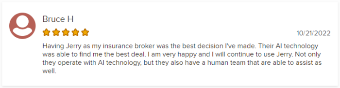 5-star customer review of Jerry Insurance