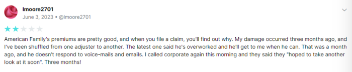 2-star review of American Family claims processing