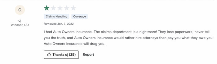 Customer review - Auto-Owners 1