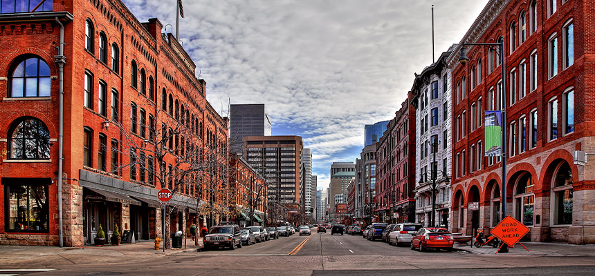 Wide shot of a Denver street