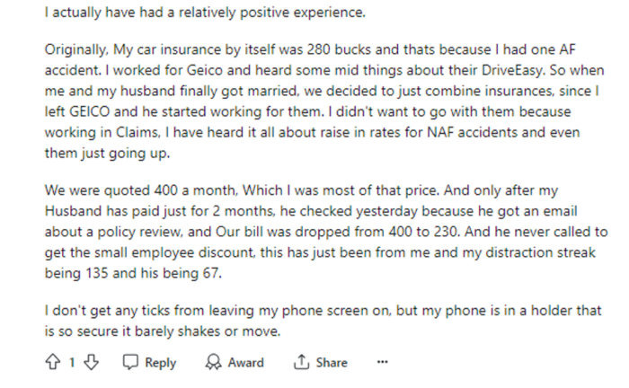 GEICO DriveEasy reddit thread