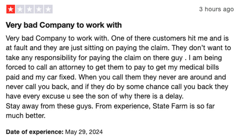 Liberty Mutual 1-star review