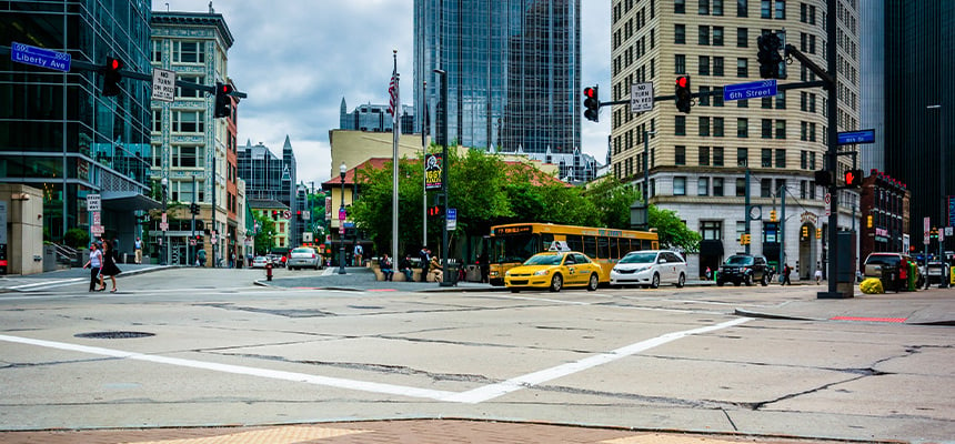 Street image of downtown Pittsburgh