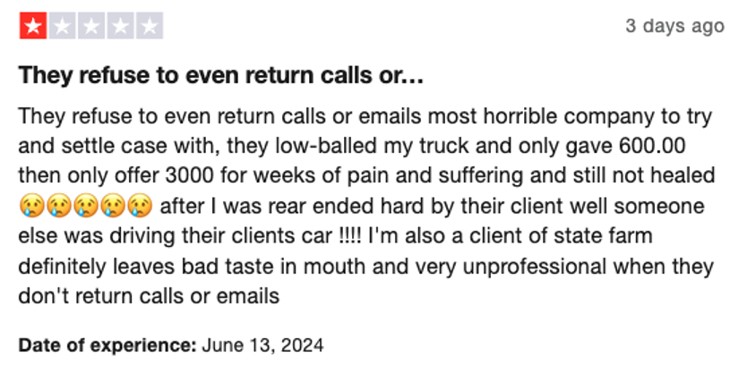 State Farm 1-star review