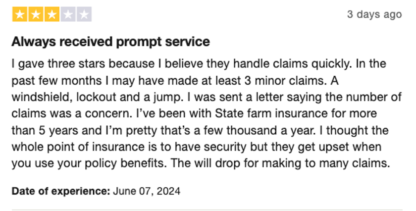 State Farm 3-star review