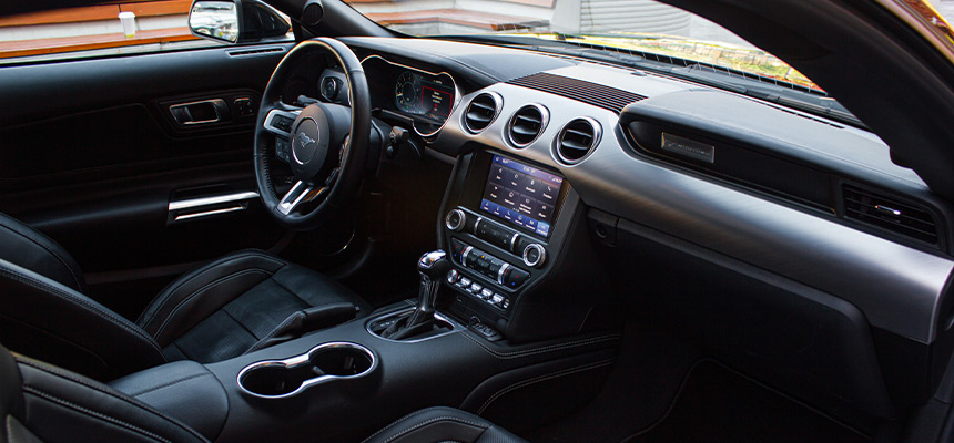 Interior shot of a Ford Mustang