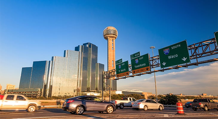 Wide shot of Texas highway during daylight