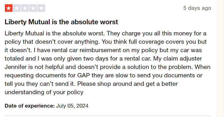 Liberty Mutual 1-star review