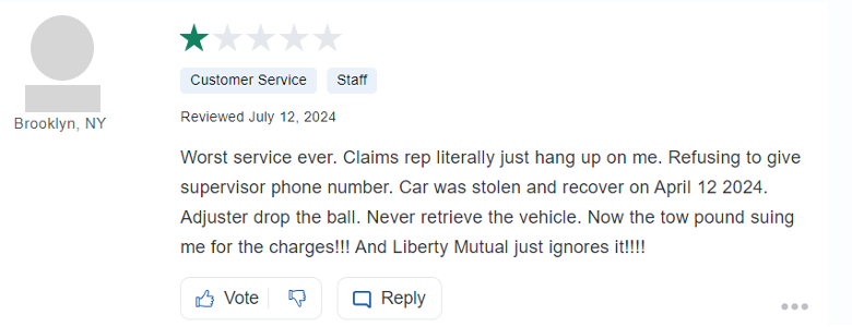 Liberty Mutual 1-star review