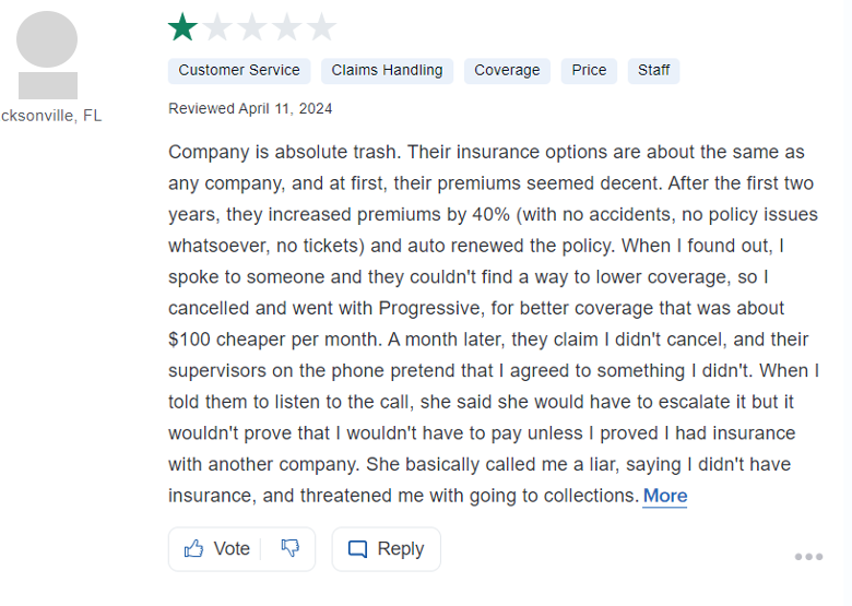 Liberty Mutual 1-star review