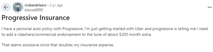 Progressive Rideshare insurance reddit review