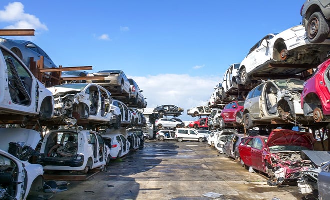 Towed cars stacked on top of each other