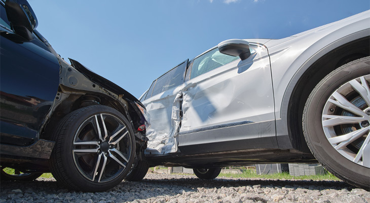 Two cars post-accident