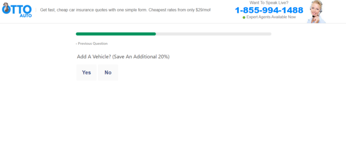 Otto insurance quote form asking for number of vehicles