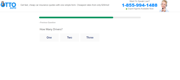 Otto insurance quote form asking for number of drivers