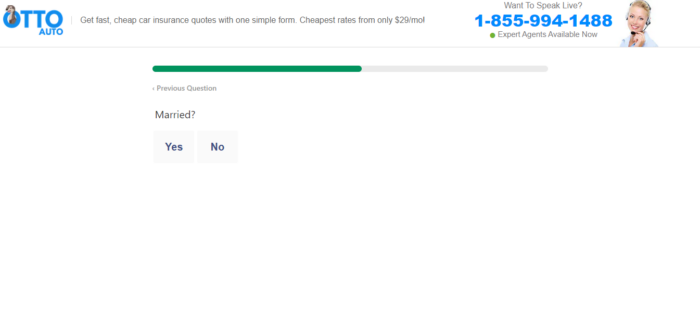 Otto insurance quote form asking for marital status